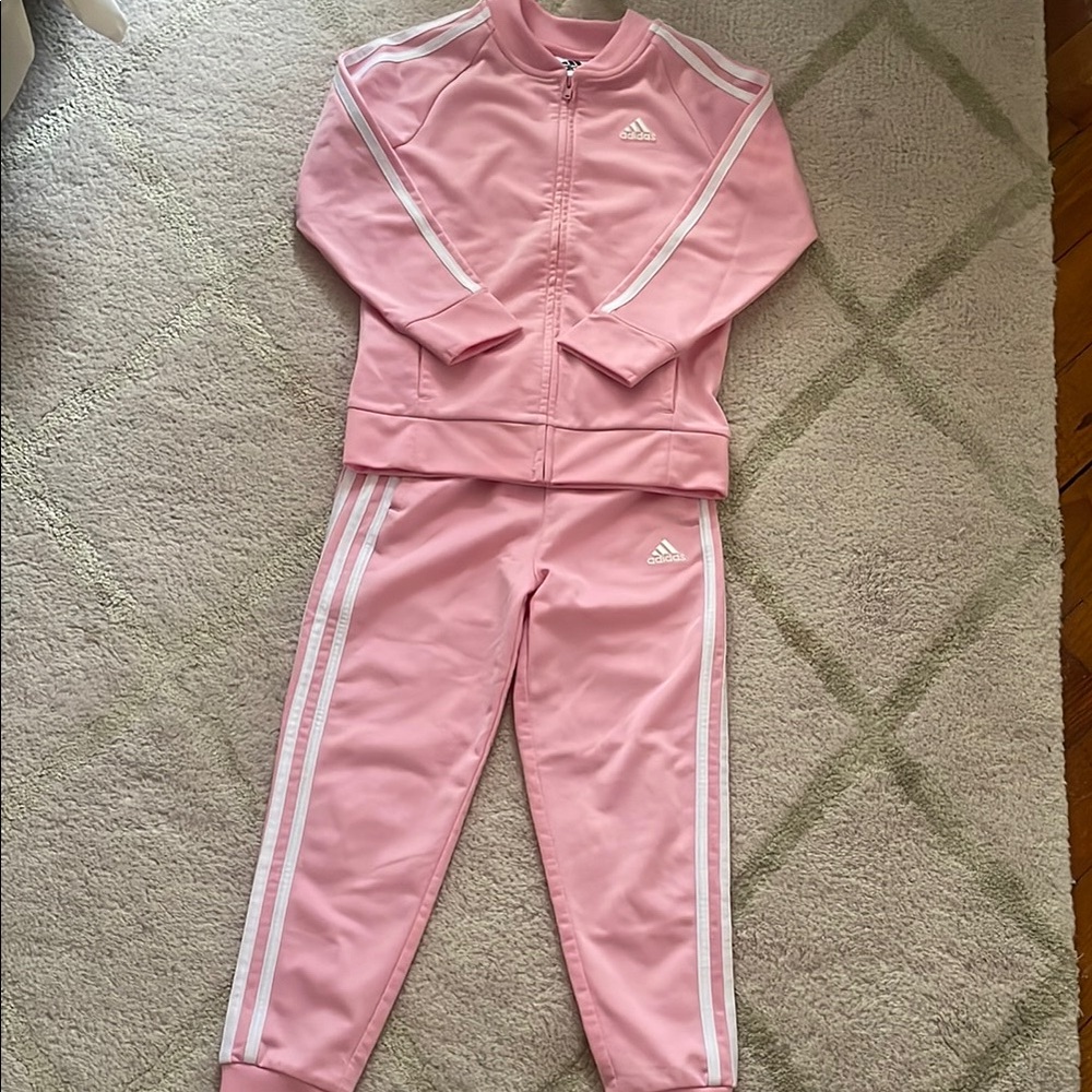 Adidas Pink Tracksuit with White Stripes